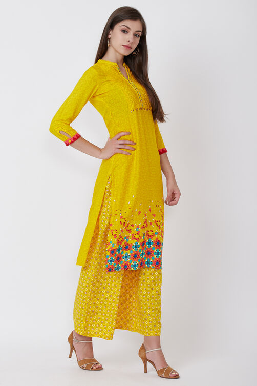 Yellow Straight Viscose Kurta image number 3