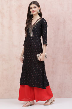 Black LIVA A-Line Kurta image number 5