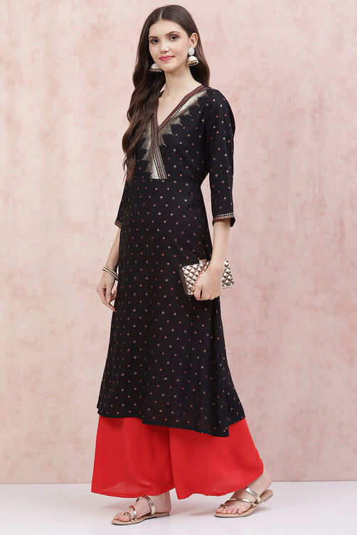 Black LIVA A-Line Kurta image number 5