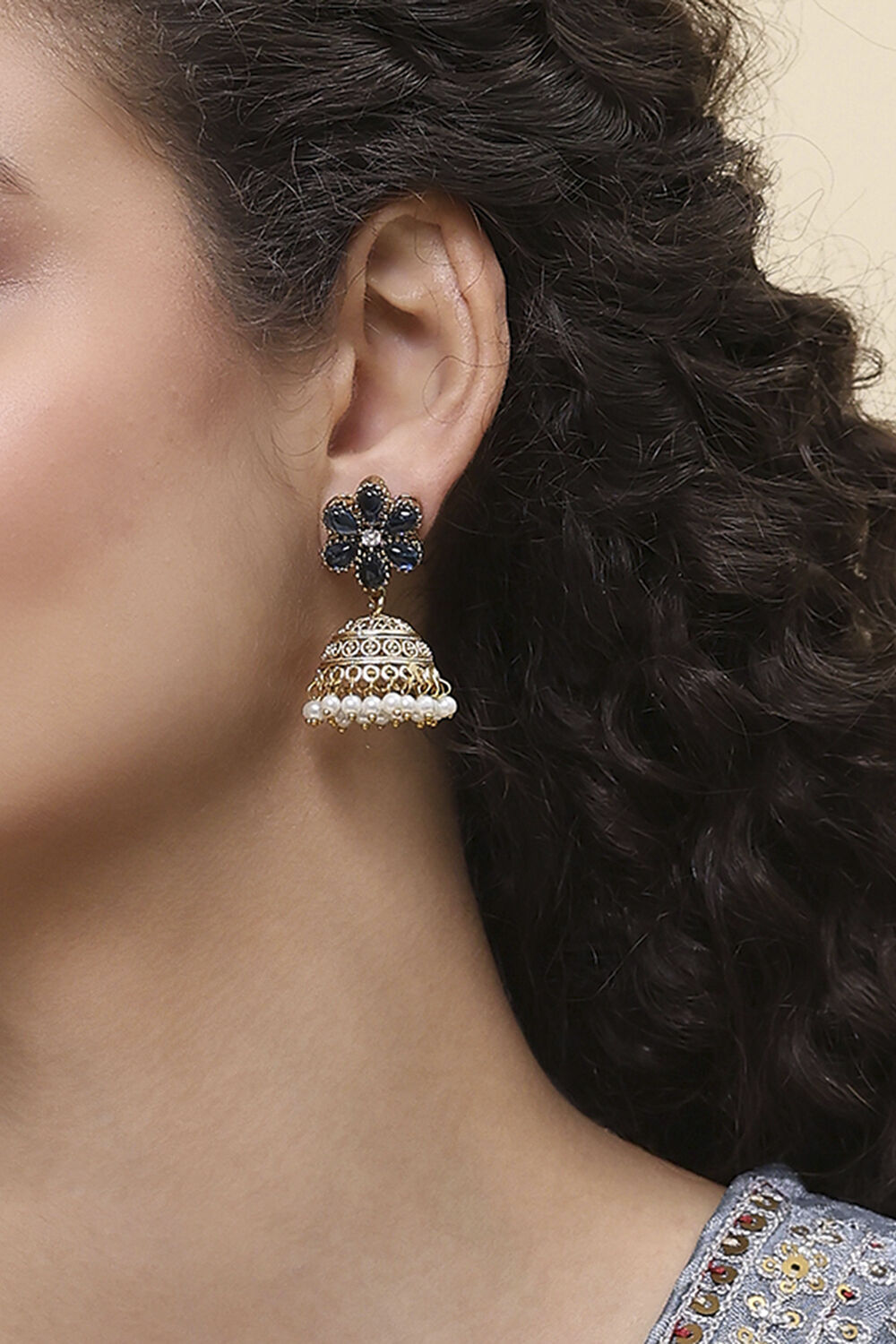 Navy Brass Jhumka image number 1