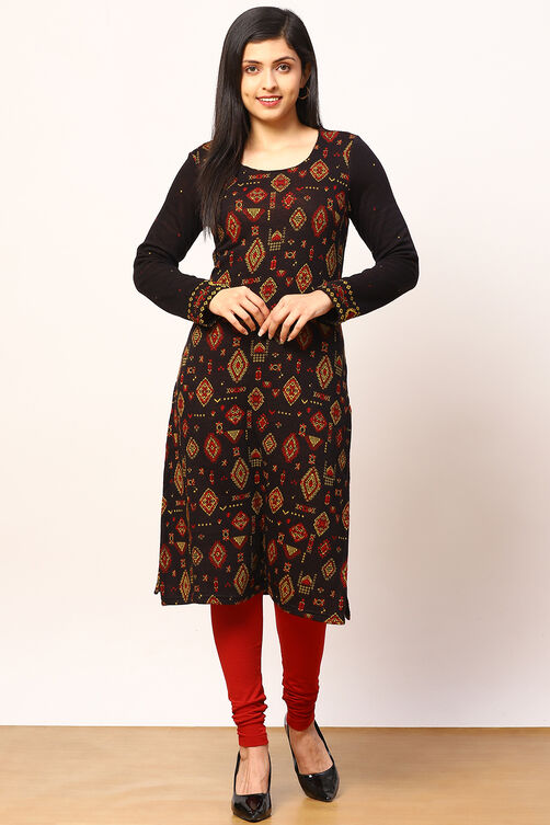 Black Jacquard Straight Kurta image number 0