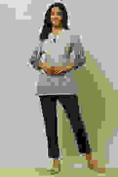 Ecru Printed Straight Kurti image number 0