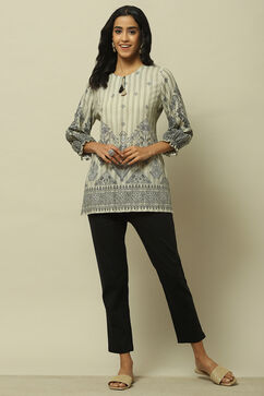 Ecru Printed Straight Kurti image number 0