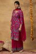 Fuschia Viscose Rayon Straight Printed Suit Set image number 3