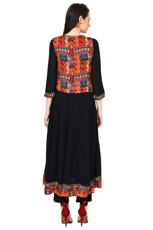 Black Kalidar Rayon Kurta image number 4