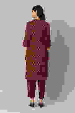 Red Cotton Blend Straight Printed Kurta Palazzo Suit Set image number 4