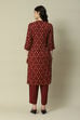 Red Cotton Blend Straight Printed Kurta Palazzo Suit Set image number 4