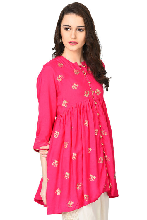 Pink A-Line Viscose Kurta image number 2