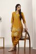 Yellow Viscose Polyester Kurta Pants Set