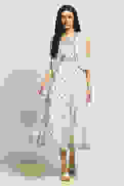 Off-White Cotton Printed Tiered Dress image number 5