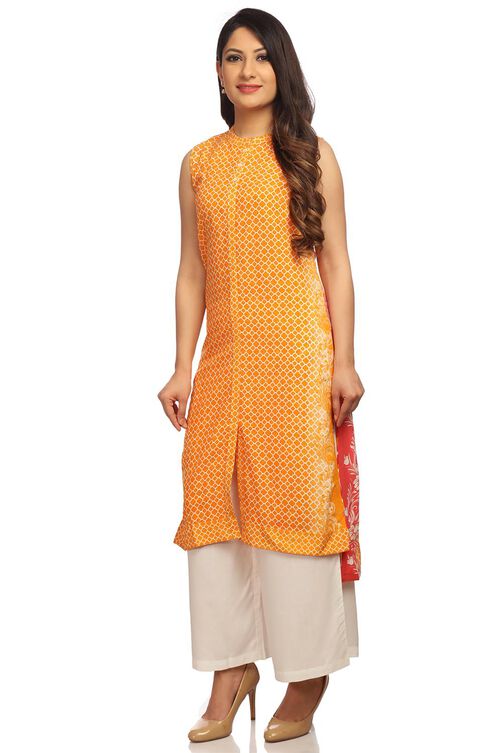 Orange Straight Rayon Kurta image number 3