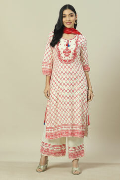 Ecru LIVA Woven Straight Kurta Suit Set image number 7