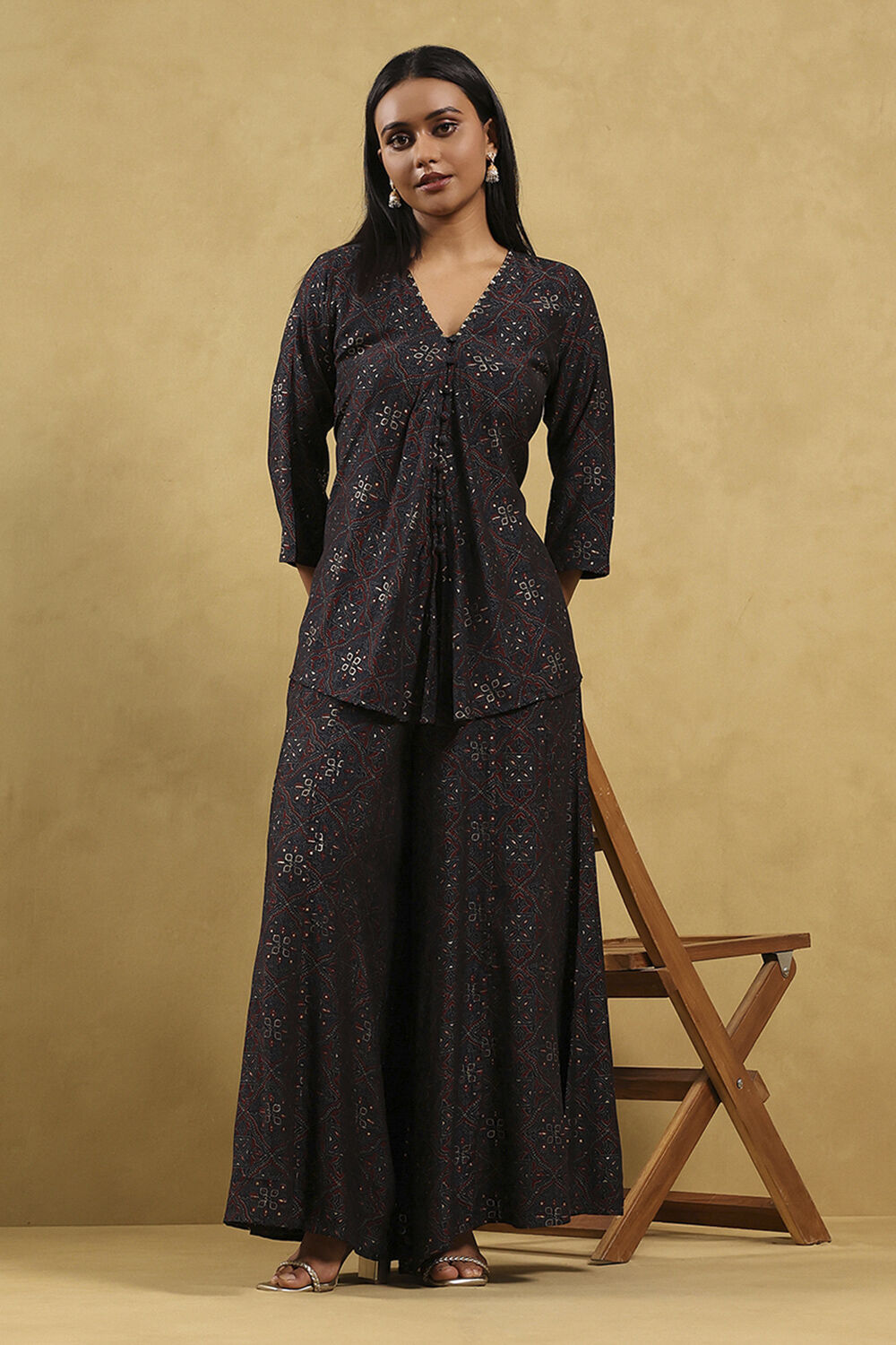 Blue Viscose Blend Printed Front Open Kurta Palazzo Set image number 0