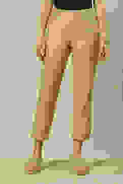 Gold Viscose Straight Solid Slim Pants image number 5