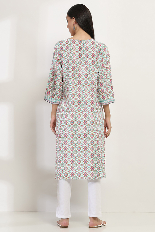Blue Printed Straight Kurta image number 3