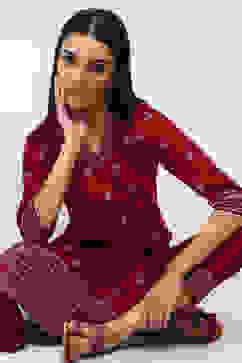Maroon Cotton Printed Straight Kurta Set image number 0