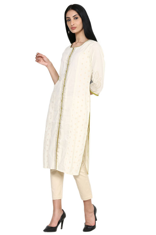 Off White Straight Cotton Kurta image number 2