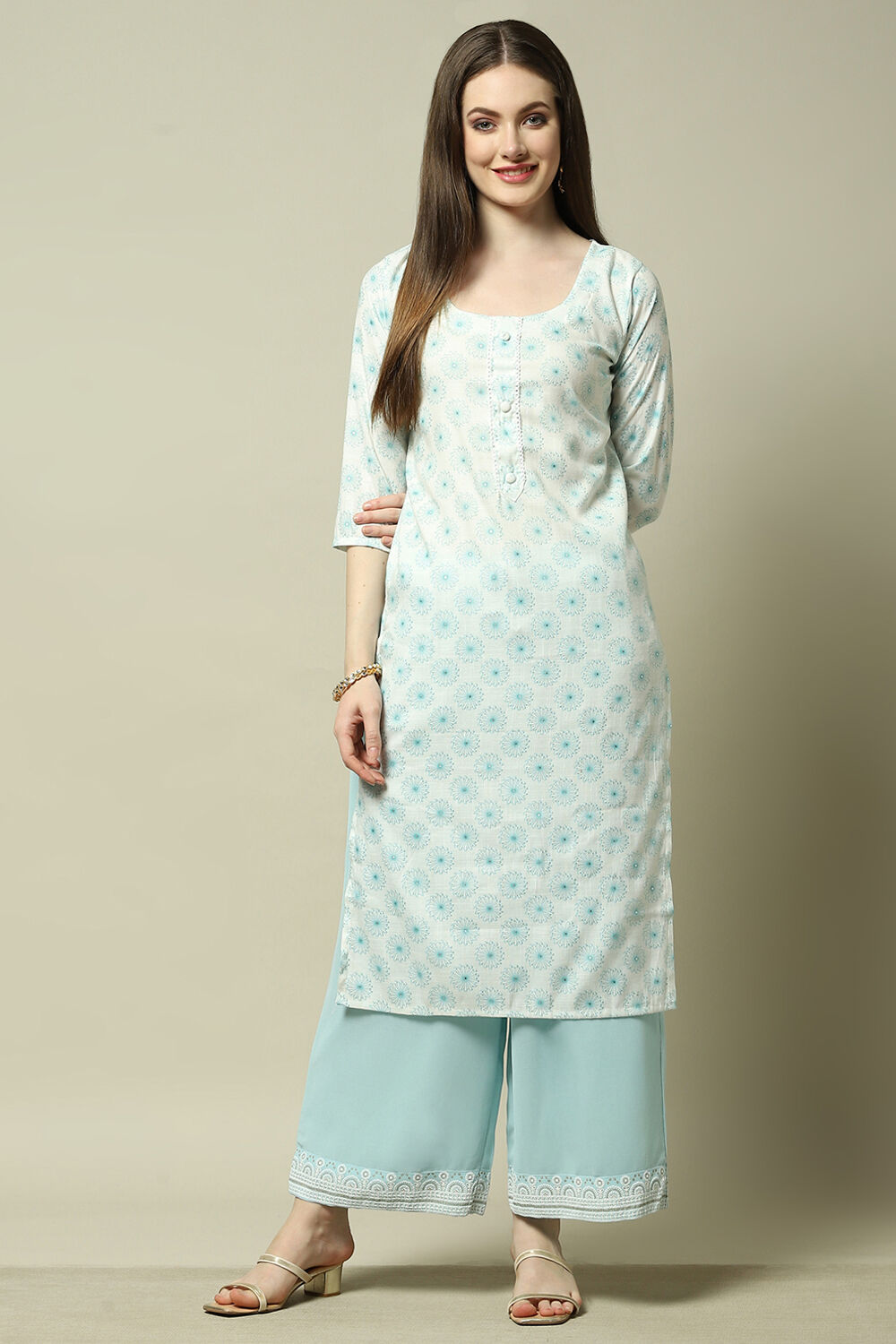 Blue Poly Georgette Solid Straight Fit Palazzo image number 0