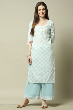 Blue Poly Georgette Solid Straight Fit Palazzo image number 0