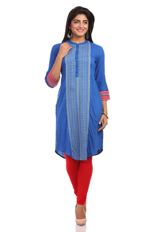 Blue Straight Cotton Kurta image number 0
