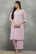 Mauve Polyester Straight Kurta Pants Set image number 0
