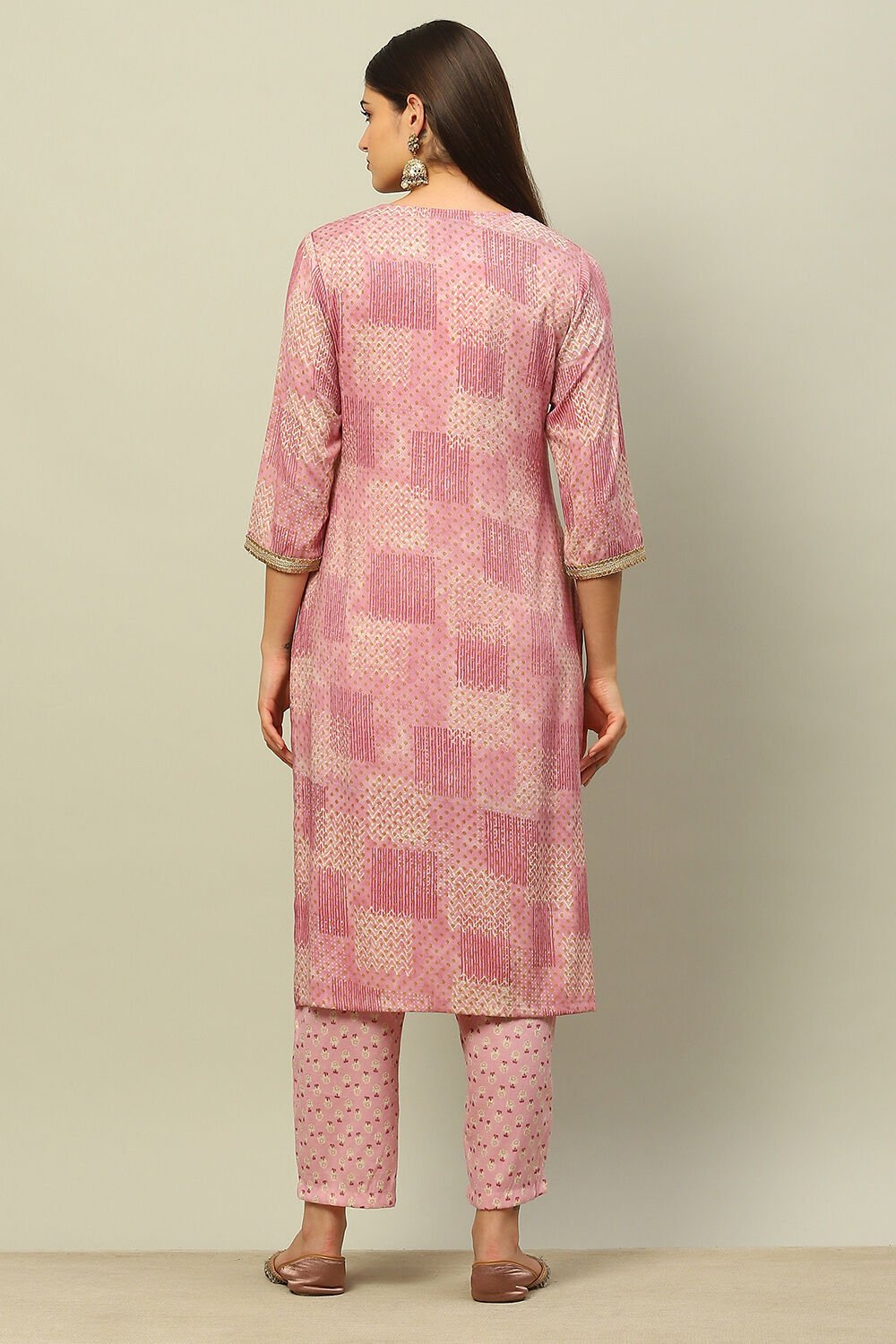 Pink Viscose Blend Straight Printed Kurta Palazzo Suit Set image number 4