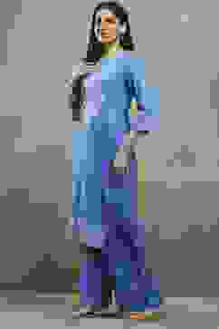 Blue Viscose Straight Kurta Pants Set image number 3