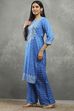 Blue Viscose Straight Kurta Pants Set image number 3