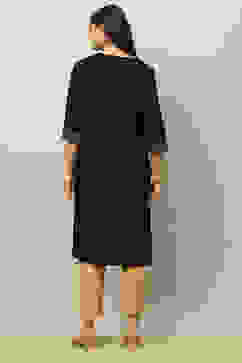 Black Rayon Printed Straight Kurta image number 3