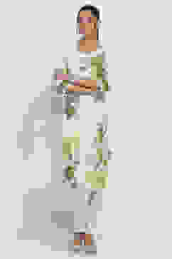 Off-White and Green Cotton Straight Kurta image number 5