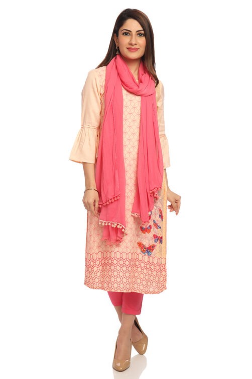 Peach Straight Viscose Kurta image number 3