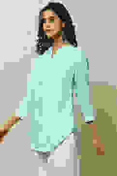 Aqua Floral Printed Straight Indie Top image number 2