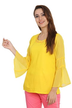 Yellow Straight Viscose Indie Top image number 2