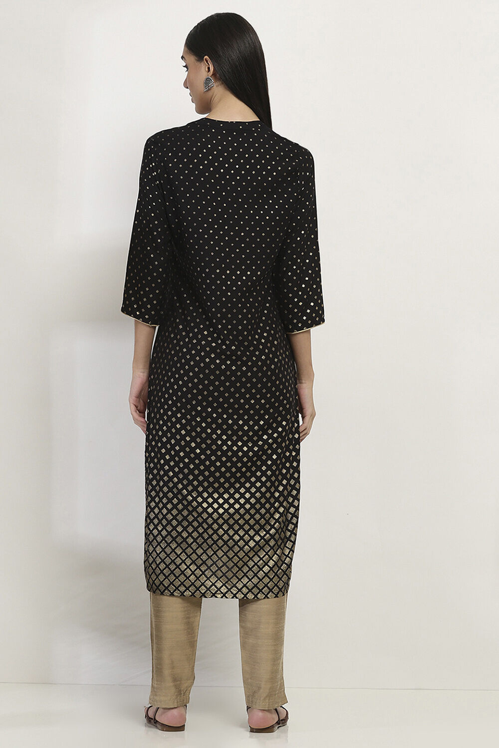 Black Printed Straight Kurta image number 3