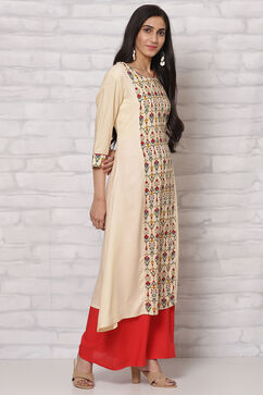 Cream LIVA A Line Kurta image number 3