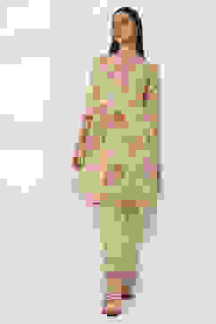 Green Cotton Printed Straight Kurta Set image number 6