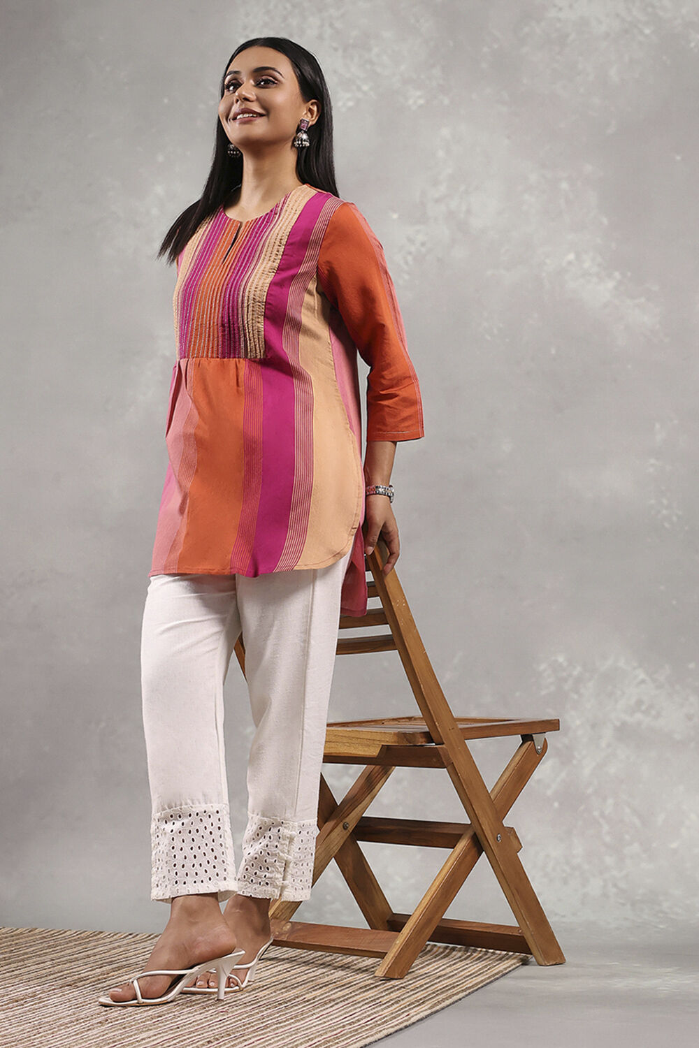 Fuchsia Viscose Blend Solid Tiered Top image number 0