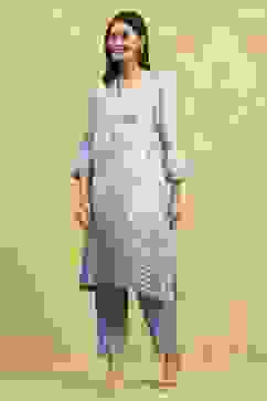 Blue Viscose Blend Printed A-Line Kurta Pants Set image number 3