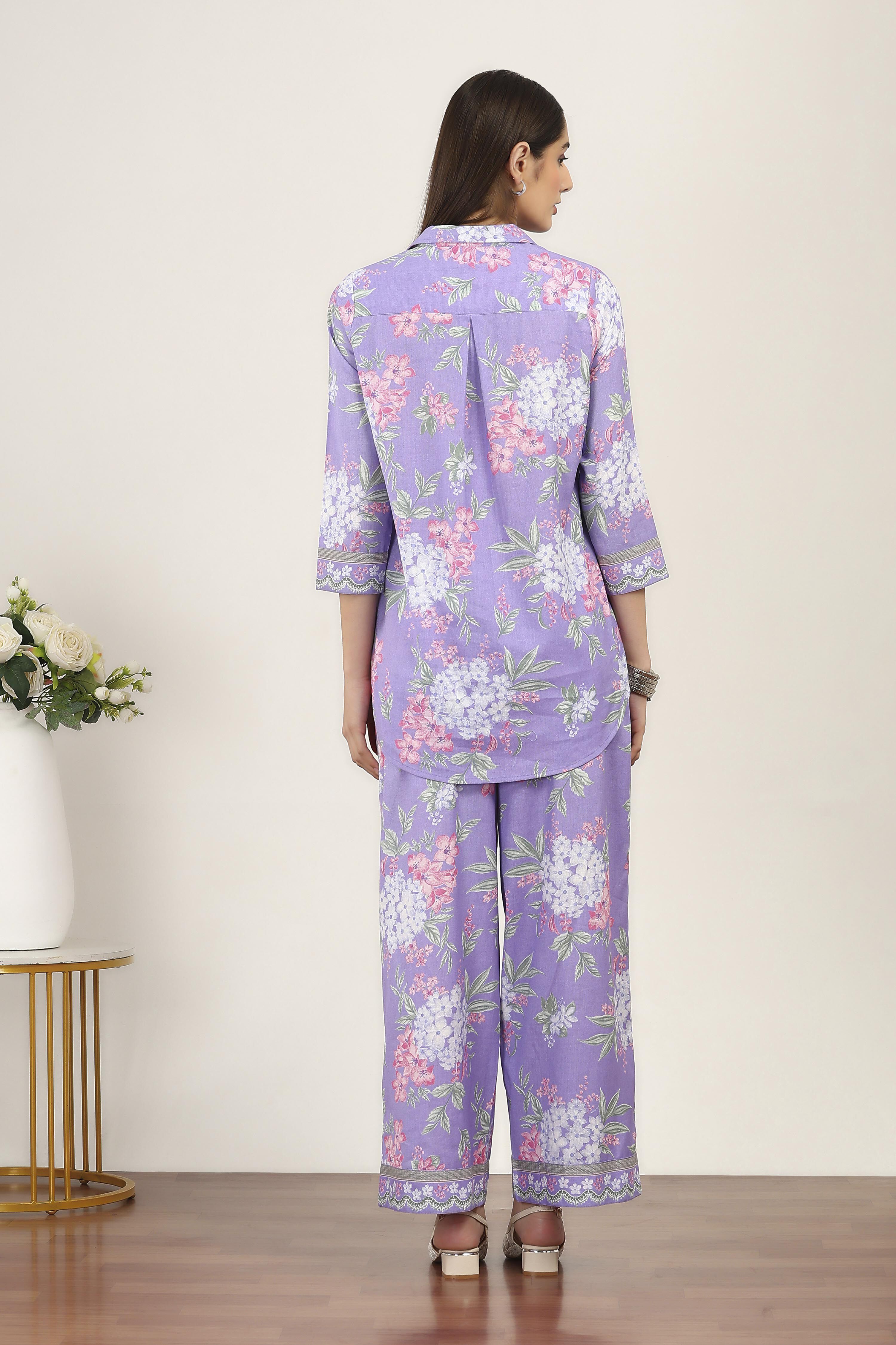 Purple Cotton Blend Cotton Flex Kurta Pants Set image number 4