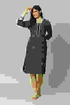 Blue LIVA Straight Printed Kurta image number 0