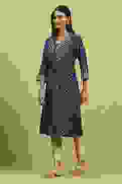 Blue Viscose Blend Printed Gathered Kurta image number 2