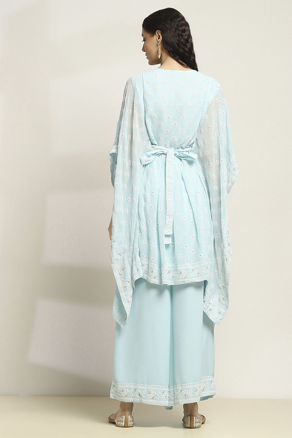 Aqua Printed Kaftan-Style Flared Kurta Set image number 4