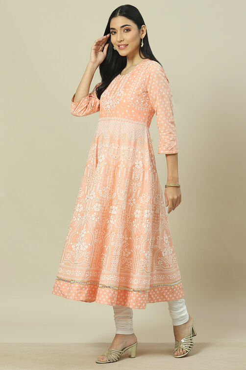 Peach Cotton Blend Straight Kurta image number 3