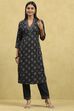 Black Viscose Blend Printed Straight Kurta Pants Set image number 0