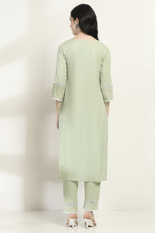 Lilac Cotton Embroidered Straight Suit Set image number 4