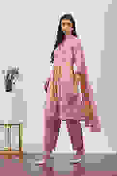 Pink Viscose Polyester Gathered Suit Sets image number 3