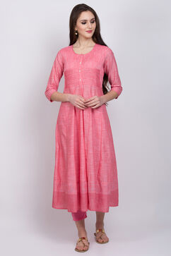 Pink Cotton Anarkali Kurta image number 2
