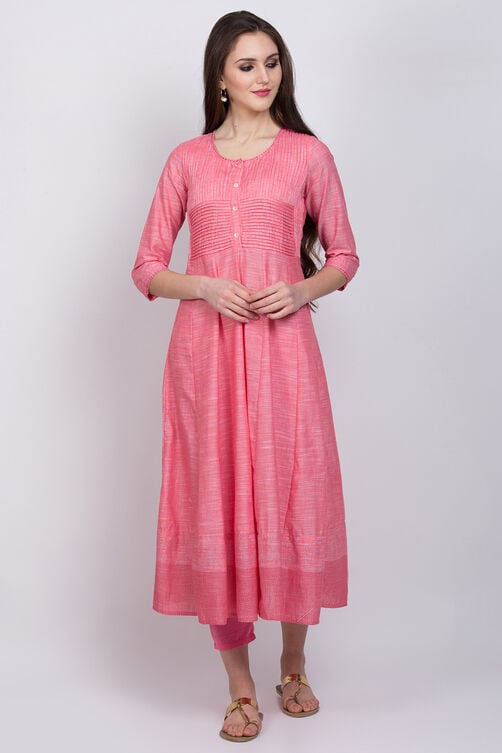 Pink Cotton Anarkali Kurta image number 2