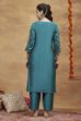 Emerald Green Viscose Blend Straight Printed  image number 5