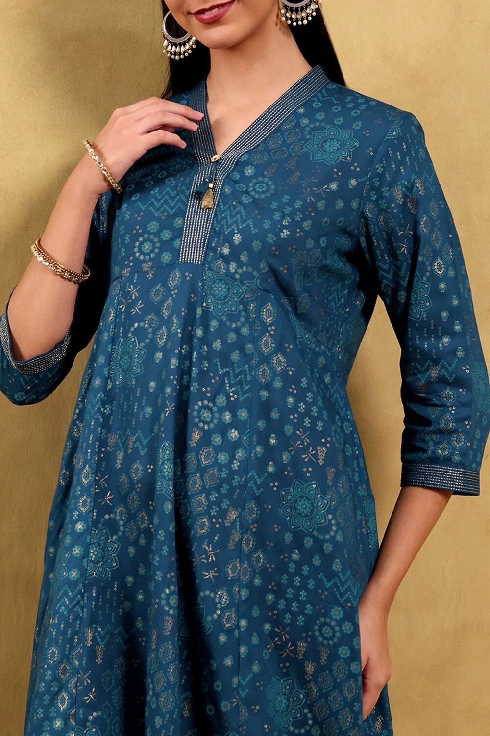 Blue Viscose Rayon Printed Kalidar Kurta image number 1